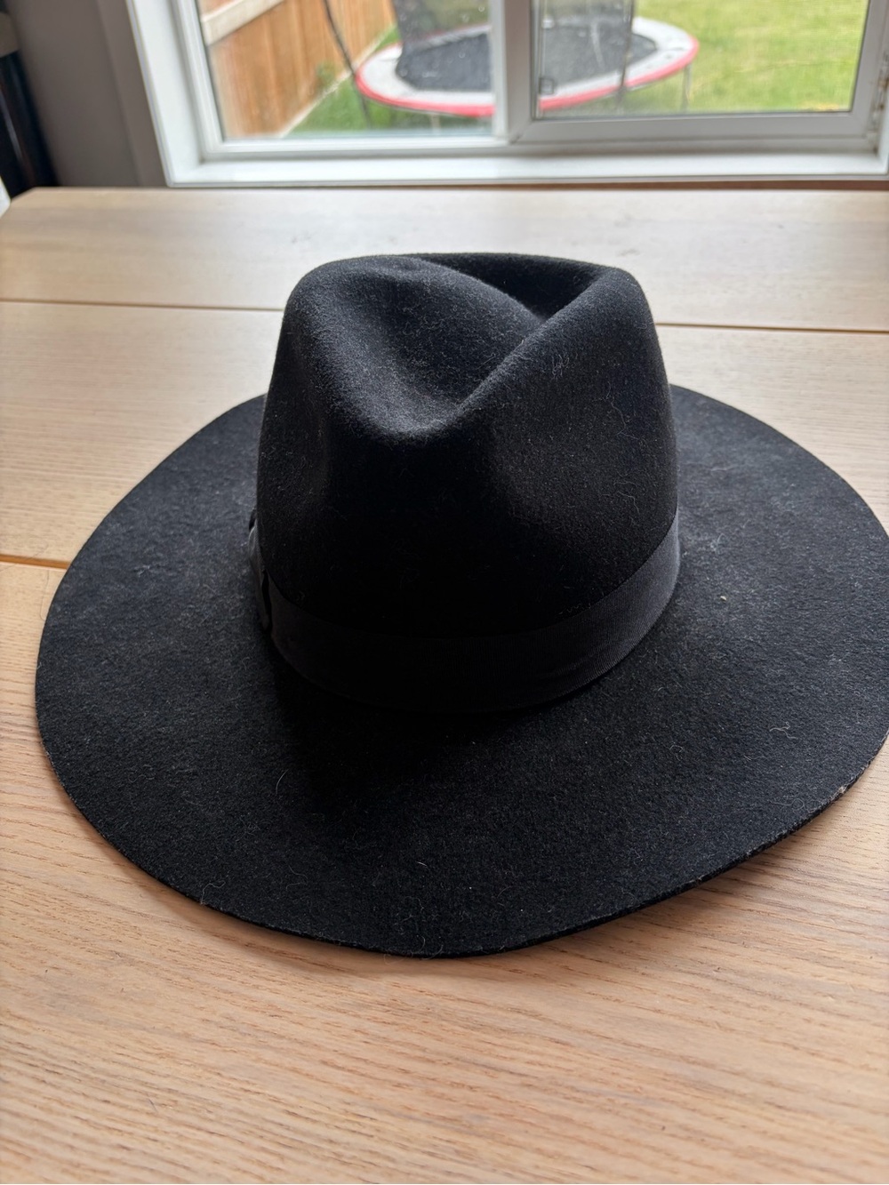 Black Wide-Brim wool one size Fedora Hat
